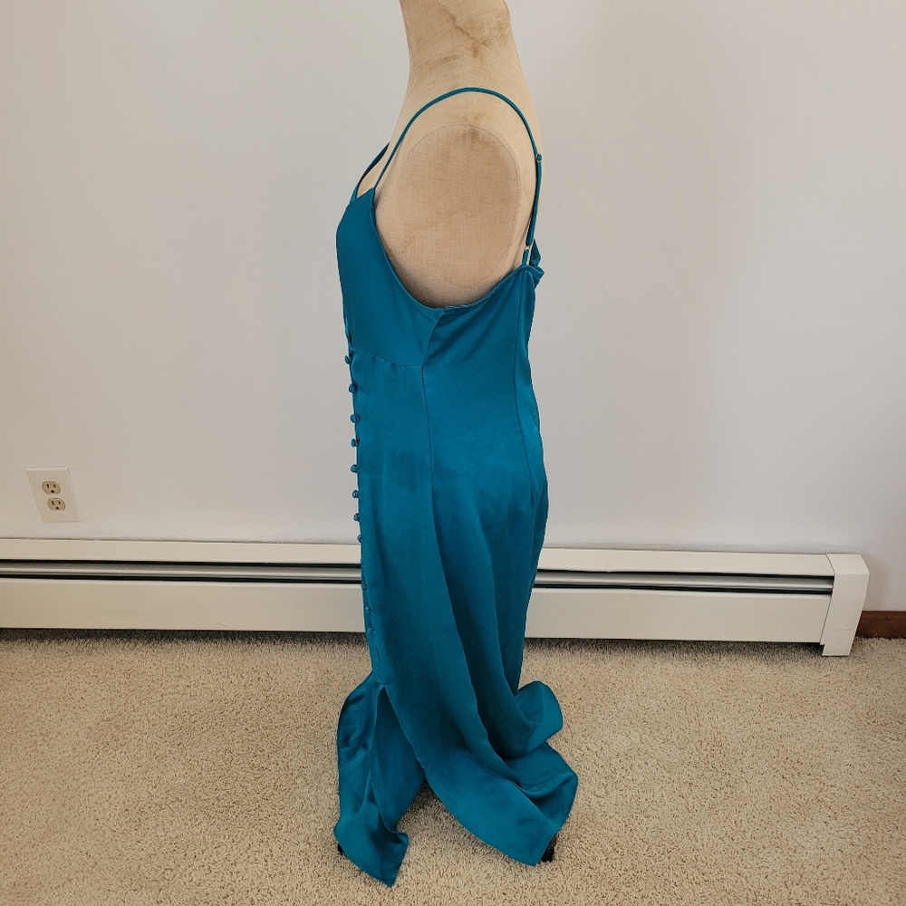 Maison Tara Teal Button Front Slip Dress 90s Minimalist Cocktail 8 View 5